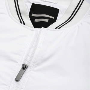 Men's White Varsity <b>Jacket</b> Solid Color Zipper Closure Casual <b>Fleece</b> <b>Lining</b> Slim Fit Autumn Wear Regular Length - Product Image 3