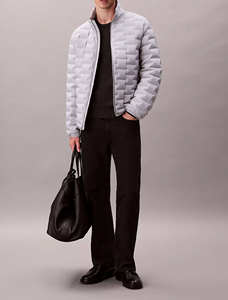 Nouvelle arrivée : Doudoune matelassée légère et pliable pour homme, en duvet d'oie, avec col montant gris marbré, imperméable et effet bulle - Product Image 4