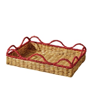 Bandeja Rectangular de Seagrass con Borde Ondulado Rojo, Cesta Decorativa Tejida a Mano para Almacenamiento, Venta al por Mayor OEM/ODM - Product Image 1