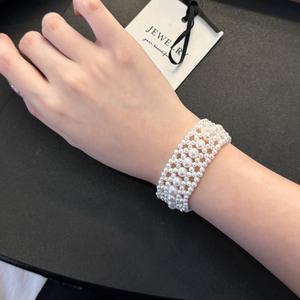 Collar de Perlas de Agua Dulce Hecho a Mano, Multicapa, Casi Redondas, con Luz Intensa, Tejido en Cinco Hileras, Estilo Palacio, Natural y Resistente - Product Image 4