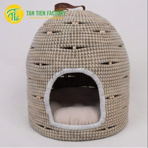 TAN TIEN FACTORY Lit pour animaux de compagnie en rotin en forme de chat, rond, écologique, fait main en feuille de palmier, style moderne, pour usage intérieur avec accessoires - Product Image 4