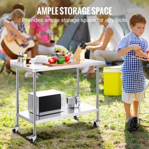 Tavolo da Lavoro in Acciaio Inox per Cucina Commerciale 24 X 48 X 40 Pollici, Resistente, con Ruote, per Preparazione Alimenti, Fabbricazione in Metallo - Product Image 4