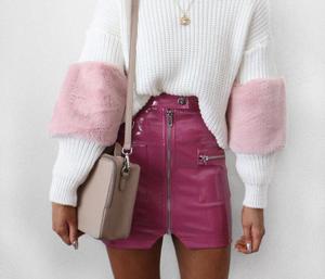 Minifalda ajustada de cintura alta de PU con cremallera frontal, color sólido, estilo Y2K brillante, para mujer, primavera - Product Image 3