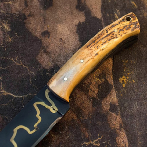 Couteau de chasse Viking fait main, lame en acier Damas pleine longueur, pointe biseautée, fourreau en cuir, modèle court, Sign Industry - Product Image 2