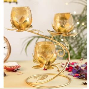 Support à bougie chauffe-plat en verre et métal plaqué or, très tendance, pour la décoration du salon, porte-bougie votive en métal - Product Image 1