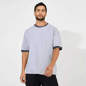 Camiseta de Algodón Extra Grande para Hombre, 100% de Alta Calidad, Color Gris Sólido, Cuello Redondo, Manga Corta, Ribete en Contraste, Estilo Casual - Product Image 5