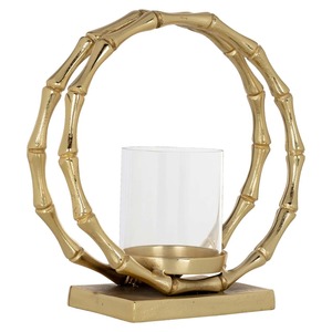 Support de bougie style bambou Golden Stillness, 26 cm de haut, en laiton, décoration d'intérieur - Product Image 4