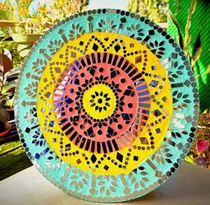 Miroir rond en mosaïque artisanal de qualité supérieure, décoration murale abstraite à motifs géométriques, cadeau d'anniversaire pour la décoration de salon de luxe - Product Image 3