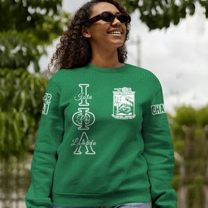 Chaqueta Universitaria Verde Esmeralda Personalizada Iota Phi Lambda, Suéter Tejido de la Hermandad Iota Phi Lambda - Product Image 2
