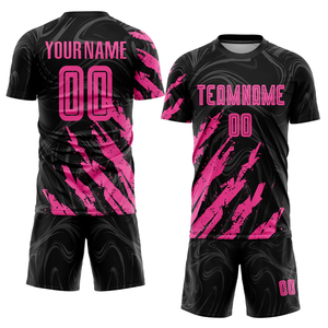 Maillot de football personnalisé sublimé noir et rose avec nom et numéro d'équipe, unisexe, manches courtes, anti-transpiration, anti-UV, respirant, taille plus - Product Image 1