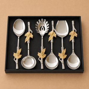 High End Stainless Steel <b>Serving</b> <b>Spoon</b> Ensemble with Decorative Leaf Accents for Weddings Parties and Gatherings - Product Image 3