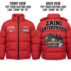 Premium Polyester Puffer Jacket 500 GSM Red Hooded <b>Waterproof</b> Windproof Breathable <b>Warm</b> Winter Streetwear <b>Coat</b> - Product Image 1