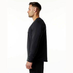 Camiseta de Manga Larga para Hombre, 100% Algodón, Cuello Redondo, Diseño Liso, Color Negro, Camisetas Personalizadas con Diseño en Blanco - Product Image 4