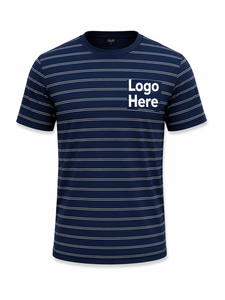 Camiseta de Algodón a Rayas para Hombre, Manga Corta, Cuello Redondo, Corte Regular, Transpirable, Informal, con Logotipo Estampado en la Parte Delantera - Product Image 2