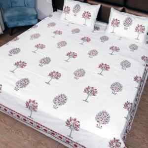 Exclusivo Juego de Sábanas con Estampado de Árbol de Granada, 100% Algodón Orgánico, 300 Hilos, Reutilizable, Transpirable y Duradero, Estilo Jaipuri, para Decoración del Hogar - Product Image 1