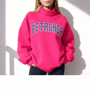 Sweat-shirt oversize à col montant en molleton pour femme, doux, hiver, décontracté, streetwear - Product Image 1