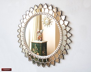Artisanal Segments Sunburst Round <b>Crystal</b> Glass Handmade Wall <b>Mirror</b> REHMAN CRAFT - Product Image 2