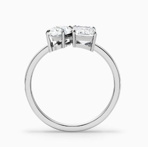 Two Stone <b>Emerald</b> Cut Moissanite 925 Sterling <b>Silver</b> Gold Plated Toi Et Moi Engagement Wedding <b>Ring</b> Claw Setting Luxury <b>Ring</b> - Product Image 3