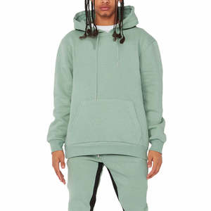 Ensemble de survêtement streetwear vert pour homme, comprenant un sweat à capuche délavé à impression en relief XXL et un pantalon de jogging empilé à bas évasé, vente en gros - Product Image 4
