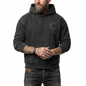 Sweat-shirt à capuche noir personnalisé avec logo, taille américaine, motif graphique tendance, épaules tombantes, style designer pour hommes - Product Image 1