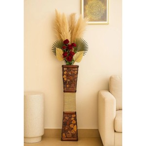 Jarrón Ovalado de Madera de Teca Premium al por Mayor |   Jarrón de suelo Moradabad hecho a mano - Product Image 1
