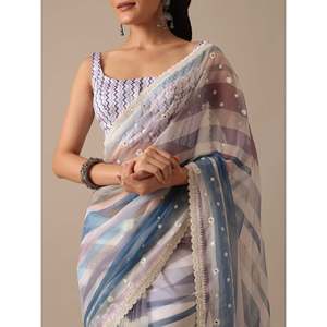 Sari de mujer de diseñador con impresiones digitales y trabajo de codificación de bordado - Product Image 3