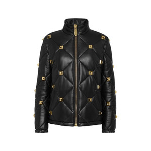 <b>Women</b> Studded Leather Puffer Jacket New Trendy Diamond Quilted Design Warm Stylish Winter Outerwear & Fashion <b>Coat</b> - Product Image 1