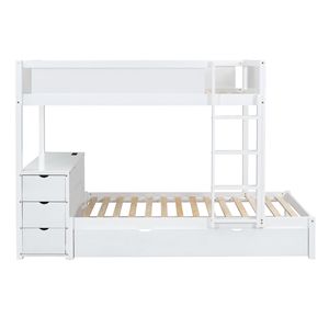 Letto a castello bianco con due letti singoli, letto estraibile con contenitore e scrivania - per bambini - Product Image 5