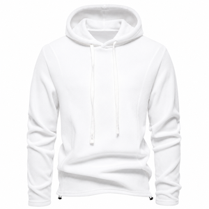 Sweat-shirt à capuche en polaire noir pour homme, style décontracté et sportif, avec cordon de serrage blanc épais, chaud et confortable pour l'hiver - Product Image 2