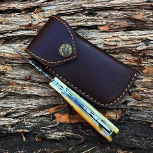 Couteau pliant OEM forgé à la main en acier Damas de 6,5 pouces, pointe droite, manche en os naturel, étui en cuir, qualité industrielle - Product Image 3