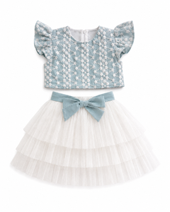 ชุดเสื้อลายดอกไม้สำหรับเด็กผู้หญิงพร้อมกระโปรงผ้าทูลแขนพองคอโอชุดฤดูใบไม้ผลิสำหรับทารกเด็กวัยหัดเดิน - Product Image 1