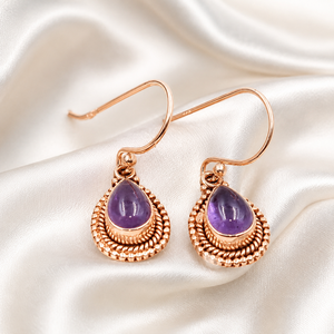 Natural Amethyst Teardrop <b>Dangle</b> <b>Earrings</b> 925 Sterling Silver Rose <b>Gold</b> & Yellow <b>Gold</b> Plated Vintage Handmade Jewelry for Women - Product Image 5