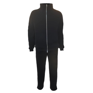 Unisex <b>Black</b> Tracksuit Full Zip Stand Collar Sweatshirt And <b>Pants</b> Set Casual Autumn Wear Solid Color Polyester Material - Product Image 1