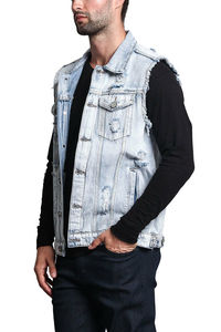 Gilet en jean déchiré pour homme, en coton délavé, col rabattu, simple boutonnage, coupe droite, style printemps - Product Image 4