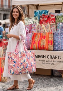 Sac fourre-tout matelassé en coton imprimé floral fait main pour femme, écologique, 16 x 16 pouces, durable et pliable, style bohème - Product Image 4