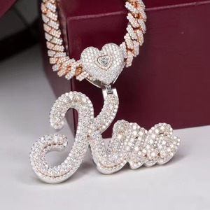 Iced Out Moissanite Letter Name Pendant 18K Gold Plated Rose Gold Chain <b>Necklace</b> Luxury Hip Hop Style <b>Initial</b> Jewelry For Gifts - Product Image 1