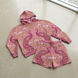 Ensemble de shorts décontractés en molleton écologique pour femmes, avec capuche, couleur unie, personnalisable, deux pièces, OEM ODM - Product Image 1