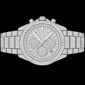 Reloj de Hombre en Tono Plateado con Cristales, Movimiento de Cuarzo, Esfera con Piedras Brillantes, Tres Subesferas, Visualización de Fecha, Correa de Goma, Lujoso y Moderno, Ideal para Fiestas - Product Image 2
