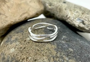 925 Sterling <b>Silver</b> Wave <b>Ring</b> Handmade Open <b>Adjustable</b> Minimalist Band Fashion <b>Ring</b> for Women - Product Image 2
