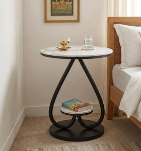 Modern Round Console <b>Table</b> with <b>Marble</b> <b>Top</b> and Metal Pedestal Base for Living Room Furniture - Product Image 2