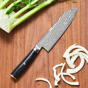 Cuchillo de Cocina de Acero de Damasco, Hoja Recta, Cuchillo Utilitario, Mango Negro, Acabado Martillado, Punta Caída - Product Image 2