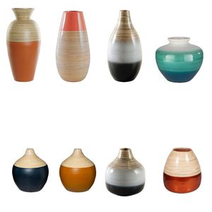 Colección actualizada Vietrustic: Florero de bambú hilado con diseño floral colorido para decoración de sala de estar, florero para plantas - Product Image 1