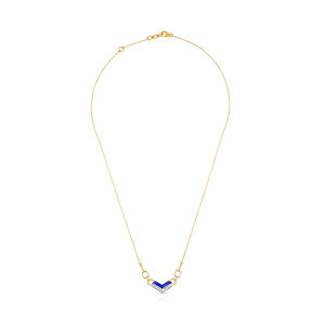 Collar con Colgante de Diamantes Chevron Azul Rey con Diseño Geométrico de Eslabones Dorados - Product Image 2