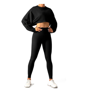 Conjuntos de Leggings y Top Corto de Manga Larga al por Mayor para Mujer, Ropa Deportiva de Dos Piezas, Trajes para Correr, Ropa de Gimnasio - Product Image 1