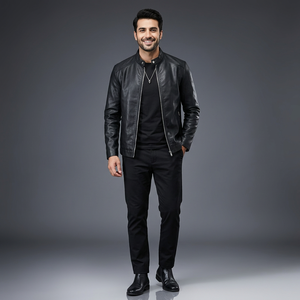 Chaqueta de cuero para motociclista hecha a medida, inspirada en la cultura clásica de las motocicletas, con cuello alto, para hombre. - Product Image 5