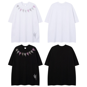 เสื้อยืดดีไซน์ใหม่ทรงโอเวอร์ไซส์ สีพื้น ผ้าฝ้าย เย็บตะเข็บคู่ที่ไหล่ แขนสั้น สำหรับผู้หญิงและผู้ชาย - Product Image 4
