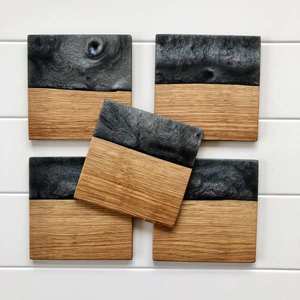 Square <b>Wooden</b> Resin Coasters Modern Non Slip Drink <b>Mats</b> for <b>Table</b> Decor Eco Friendly <b>Table</b> Decor for Home Dining Tableware - Product Image 2