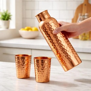 Glossy High-Shine <b>Copper</b> Water <b>Bottle</b> and Tumbler Set Eco-Friendly Sustainable Giftware Premium Polished <b>Copper</b> <b>Drinking</b> Set - Product Image 6