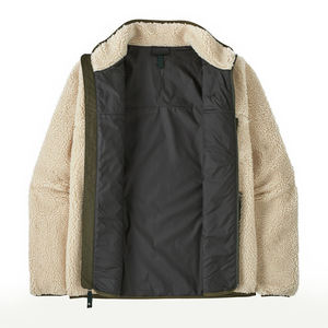 Men's Beige <b>Fleece</b> <b>Jacket</b> With Blue Pocket And Red Zipper Stand Collar Casual Winter <b>Warm</b> Windproof Outerwear - Product Image 4