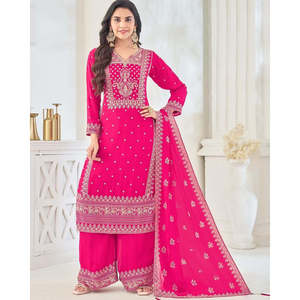 Conjunto de Top, Pantalón y Dupatta de Fiesta para Mujer con Elegante Bordado - Product Image 1